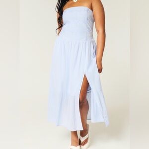 Hollister Strapless Midi Dress Medium Petite Light Blue Floral